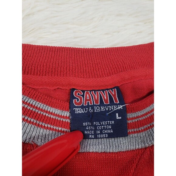 Vintage 90s Ohio State Size Large Savvy Red Embroidered Crewneck Sweatshirt - Picture 3 of 6